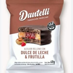 Alfajor dulce de leche y frutilla sin gluten - Dantelli
