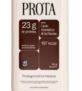 Barrita Proteica 23g de proteína, sin gluten, Sabor cacao y almendras 59 grs – PROTA